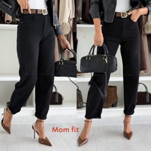 Strechid mom fit teksad vööga